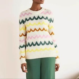 Boden Effingham Fluffy Sweater Alpaca Blend Frankincense Chevron Stripe Small